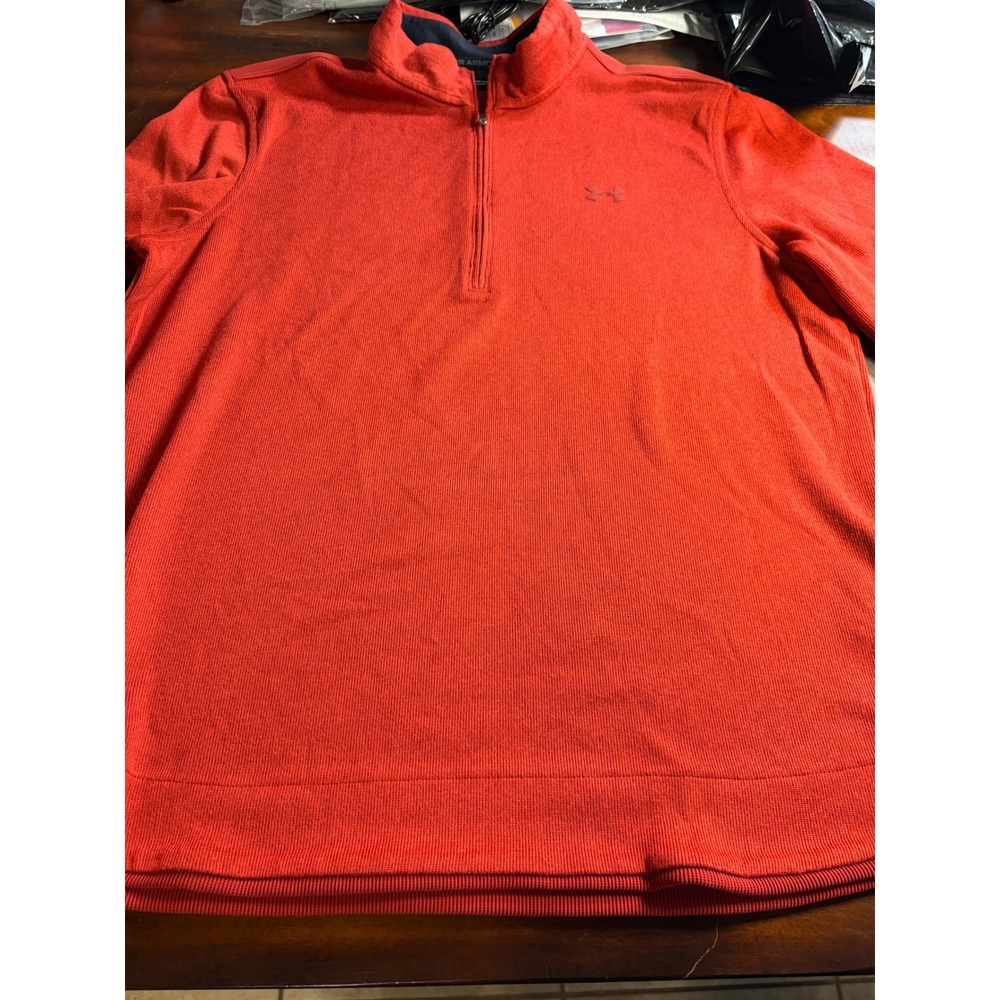 Under Armour Mens Red Quarter Zip Pullover Knit Sweater Mock Neck Logo Large
